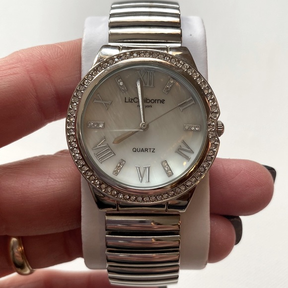 Liz Claiborne Mother of Pearl Expansion Band Watch, NIB - Picture 2 of 9